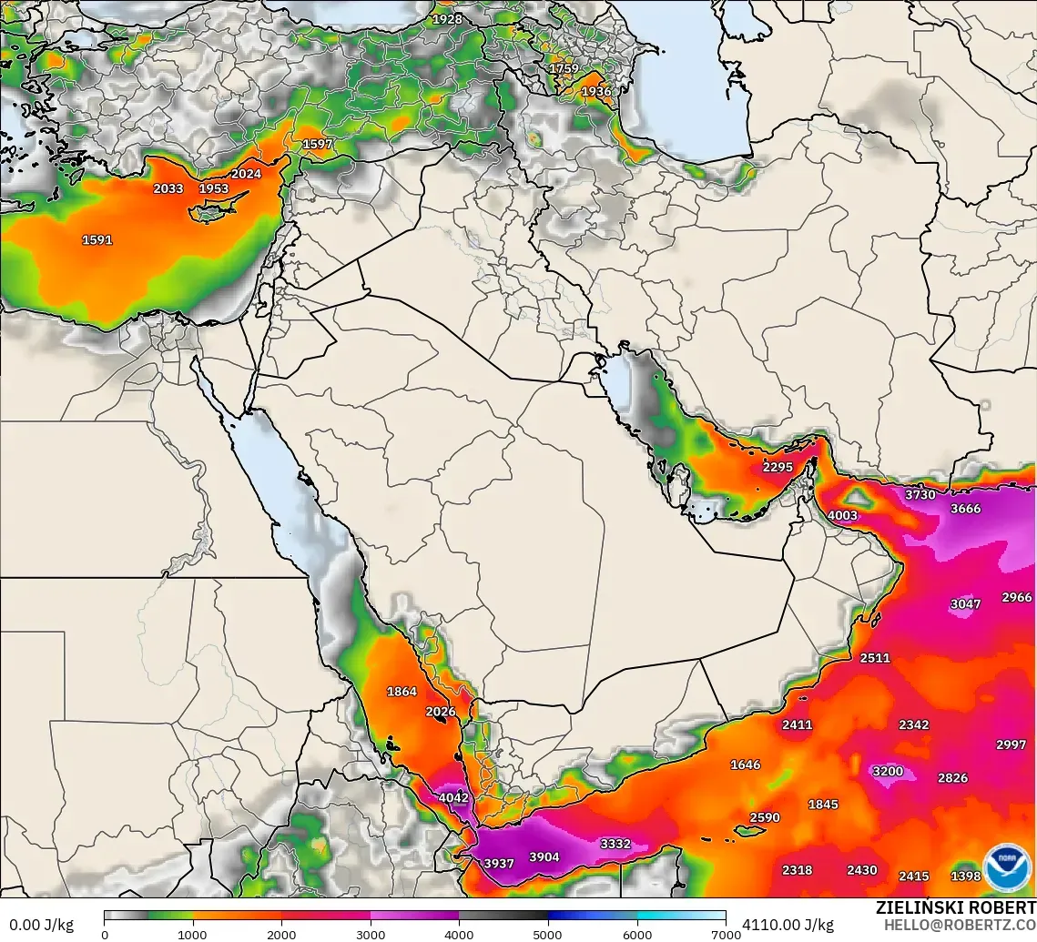 GFS modelo - Oriente Medio, CAPE
