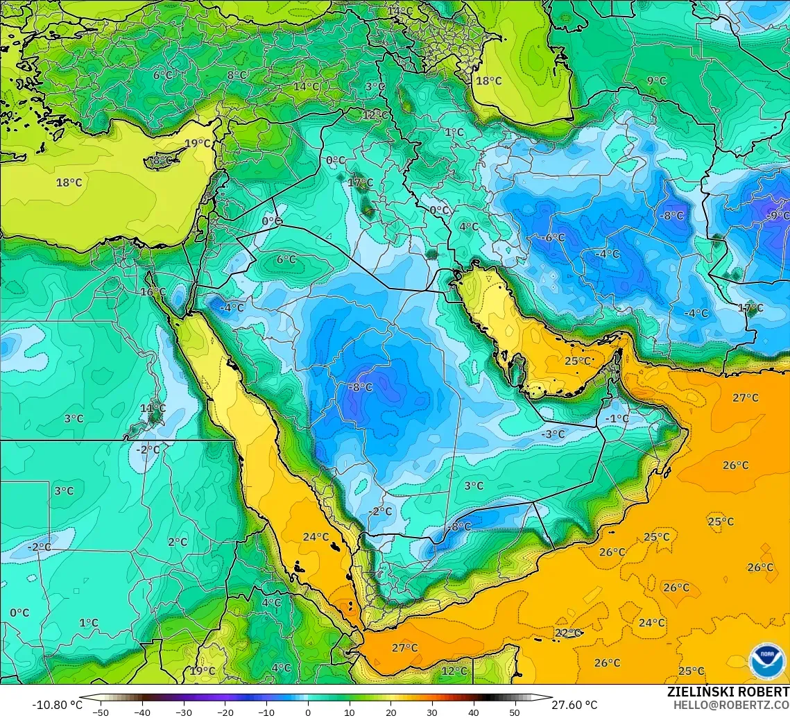 GFS modelo - Oriente Medio, Punto de rocío a 2 m