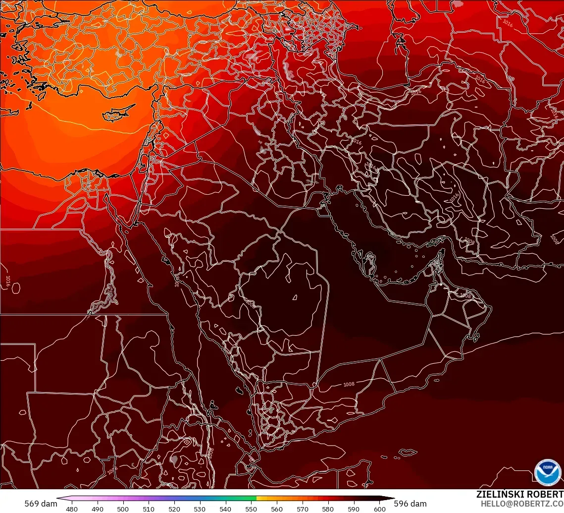 GFS modelo - Oriente Medio, Altura geopotencial a 500 hPa