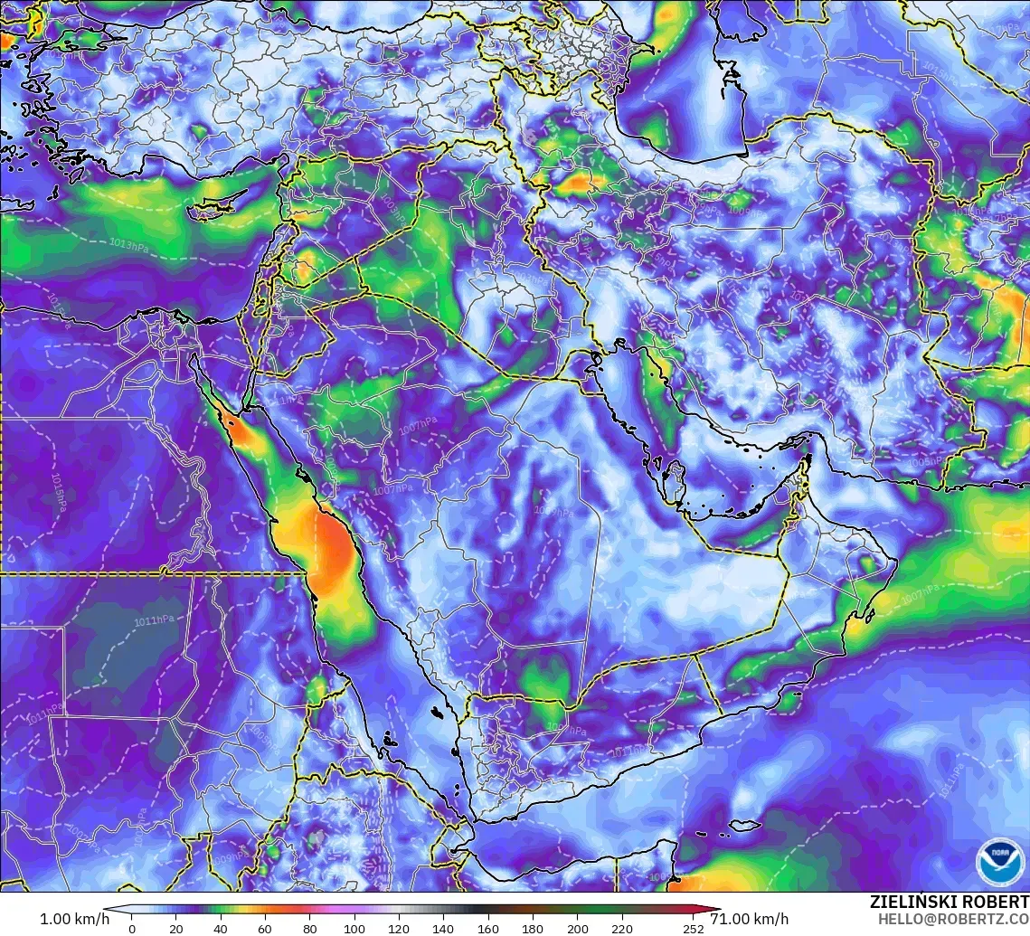GFS modelo - Oriente Medio, Ráfagas de viento