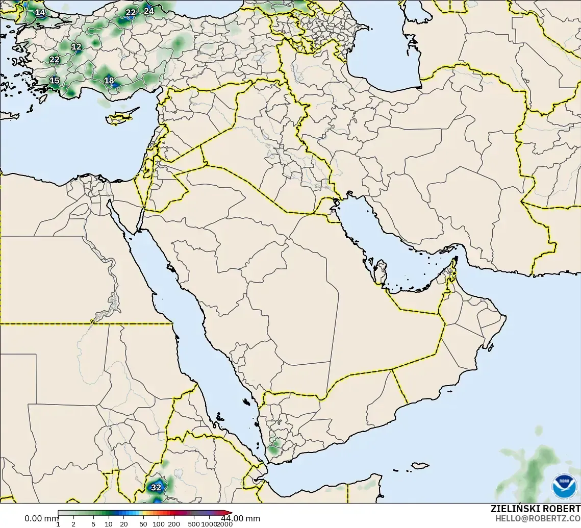 GFS modelo - Oriente Medio, Acumulación de precipitación