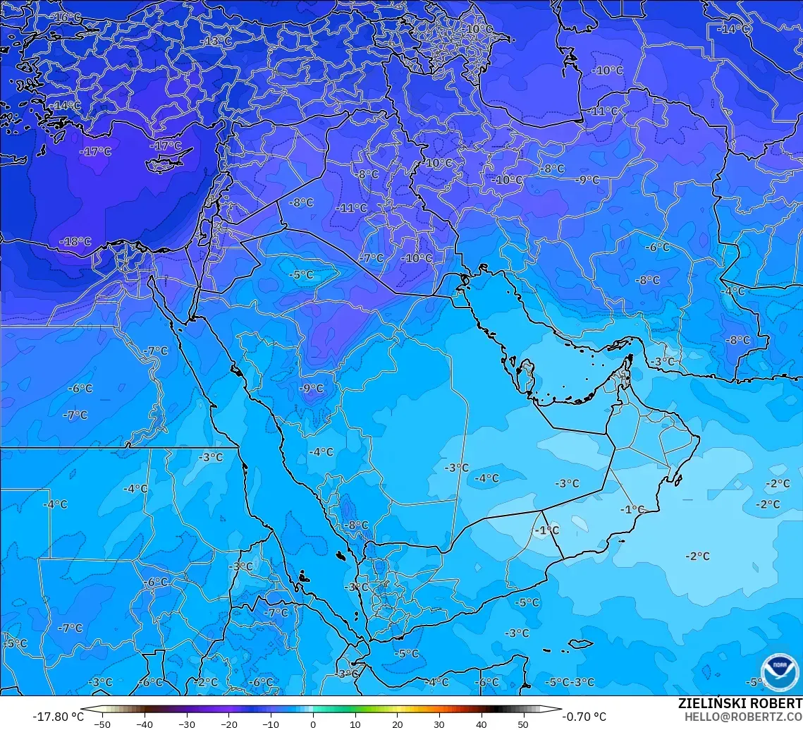 GFS modelo - Oriente Medio, Temperatura a 500 hPa