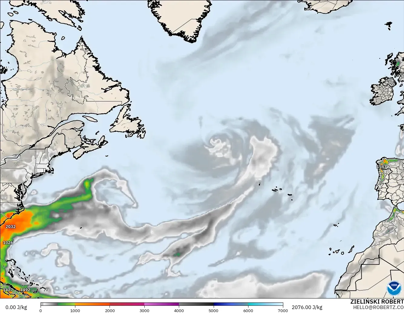 GFS modelo - Norte Atlántico, CAPE