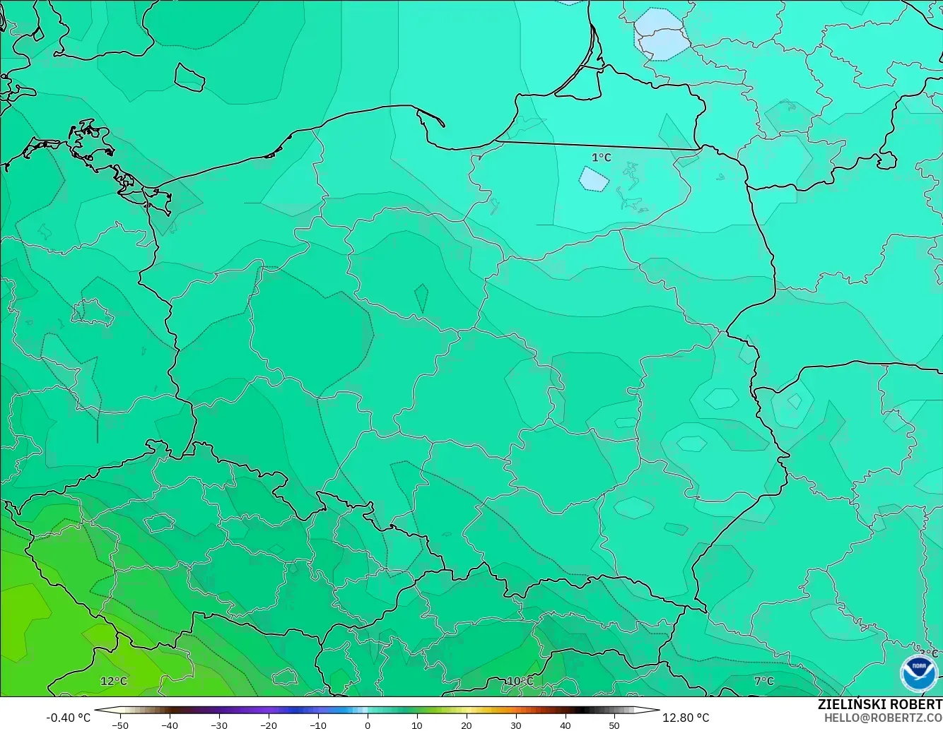 GFS modelo - Polonia, Temperatura a 850 hPa