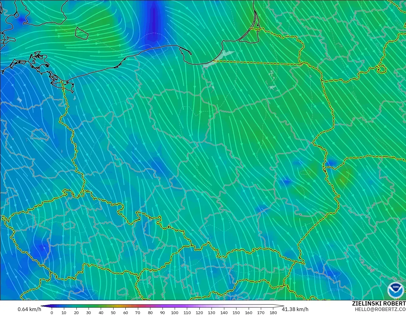 GFS modelo - Polonia, Viento a 10 m