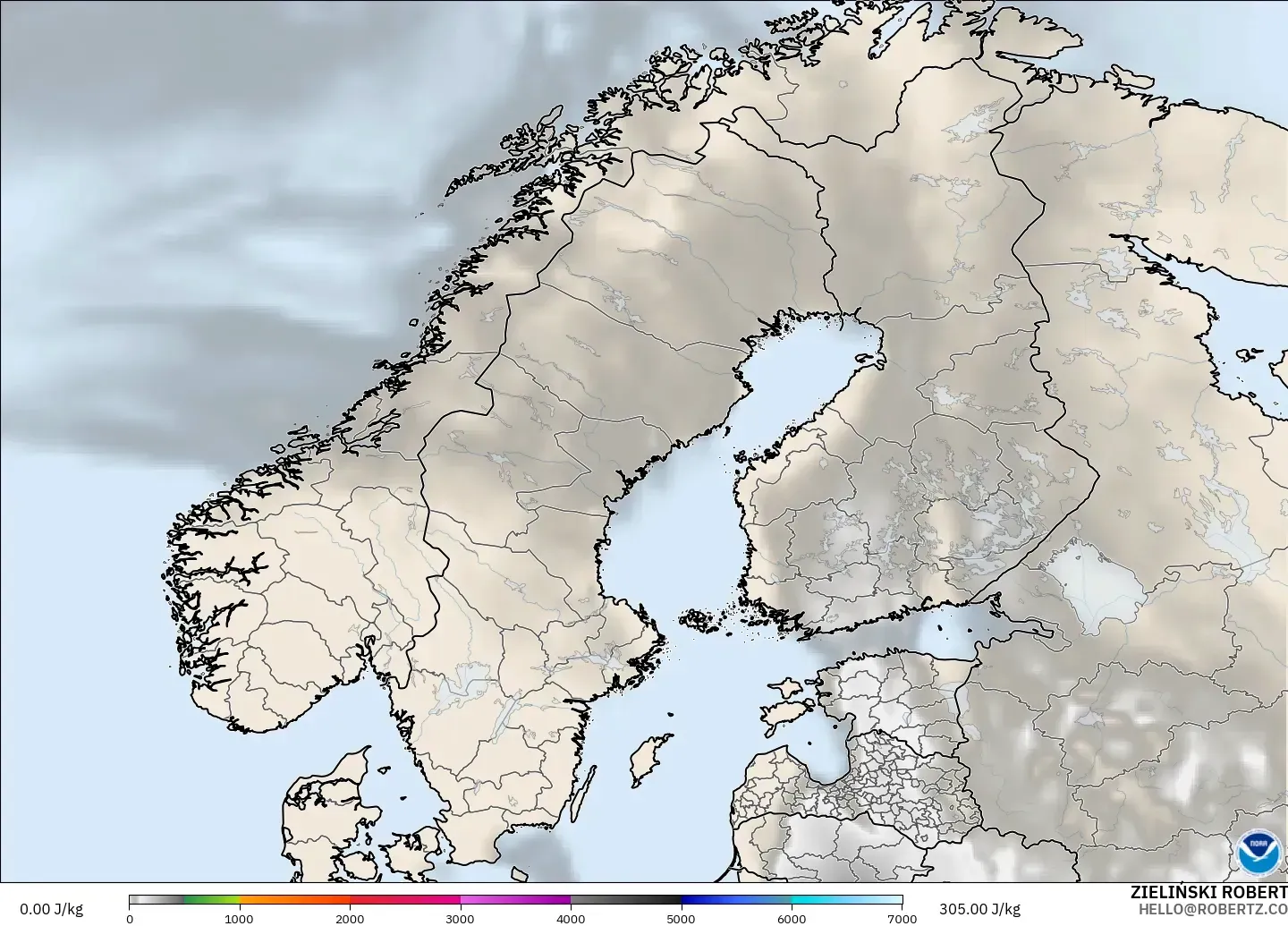 GFS modelo - Escandinavia, CAPE