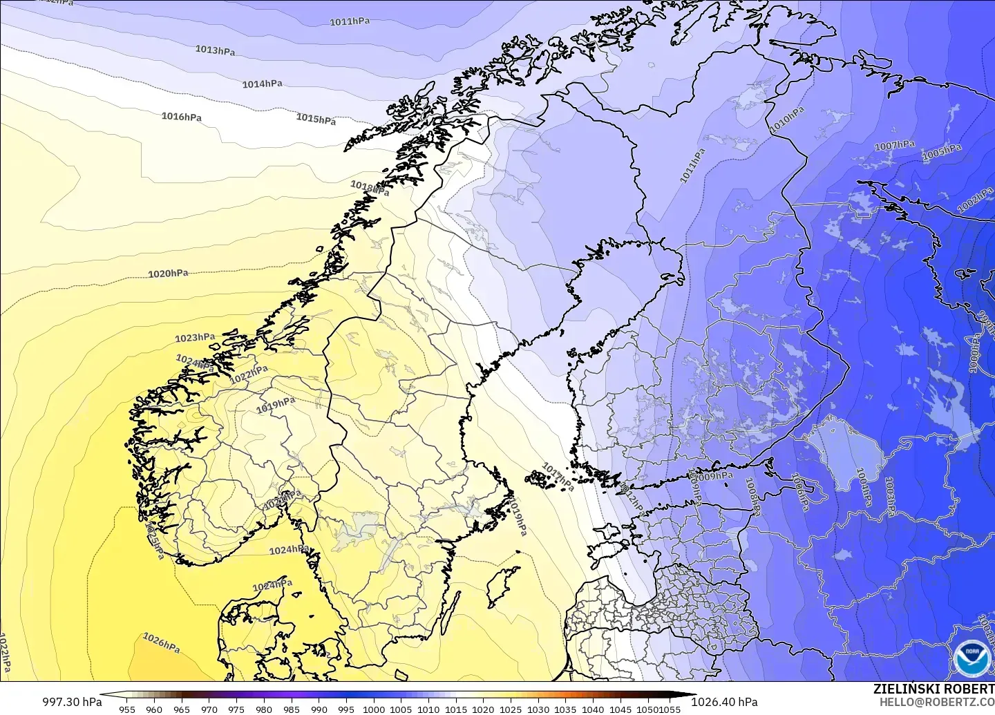 GFS modelo - Escandinavia, Presión