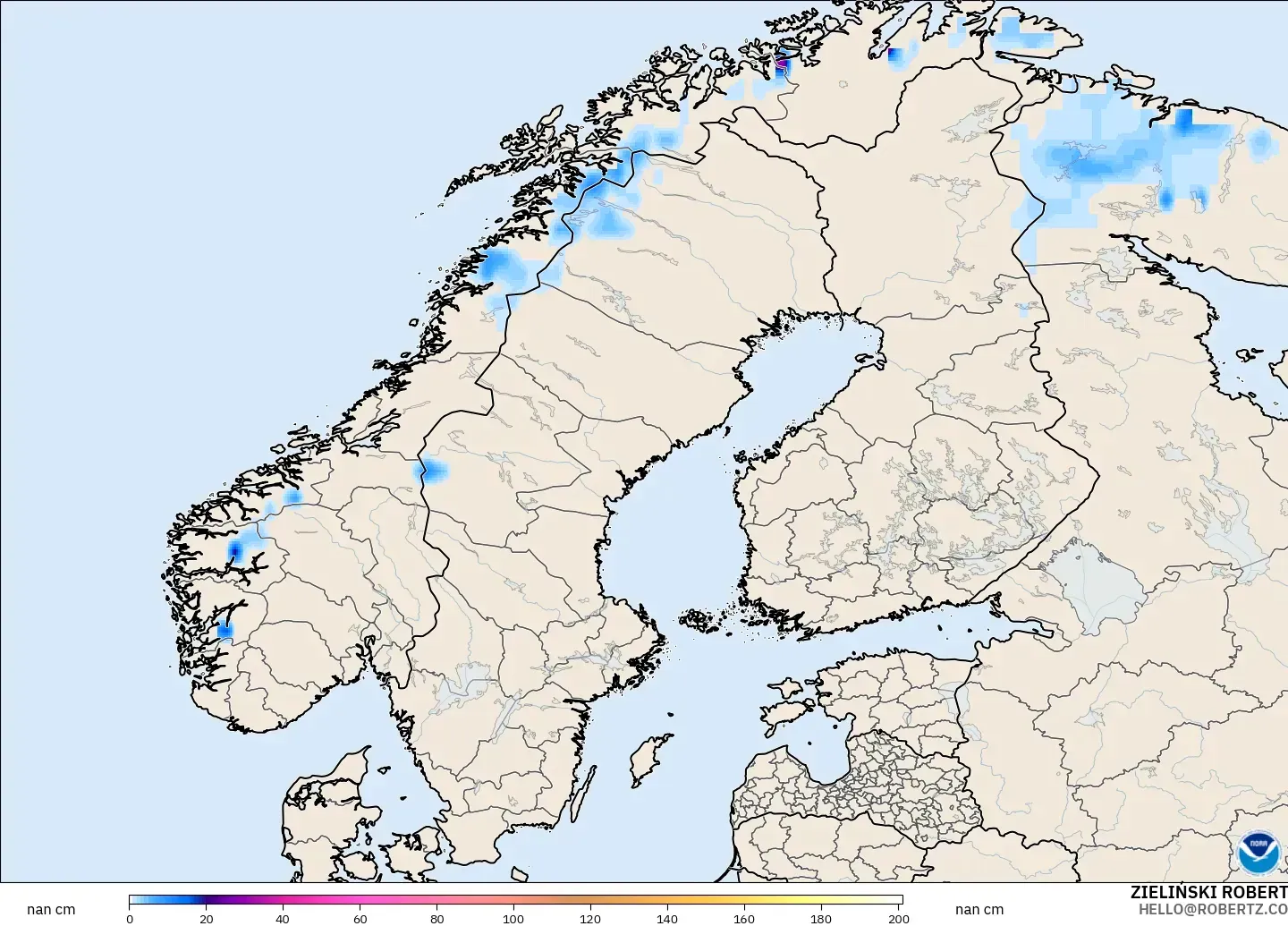 GFS modelo - Escandinavia, Profundidad de nieve