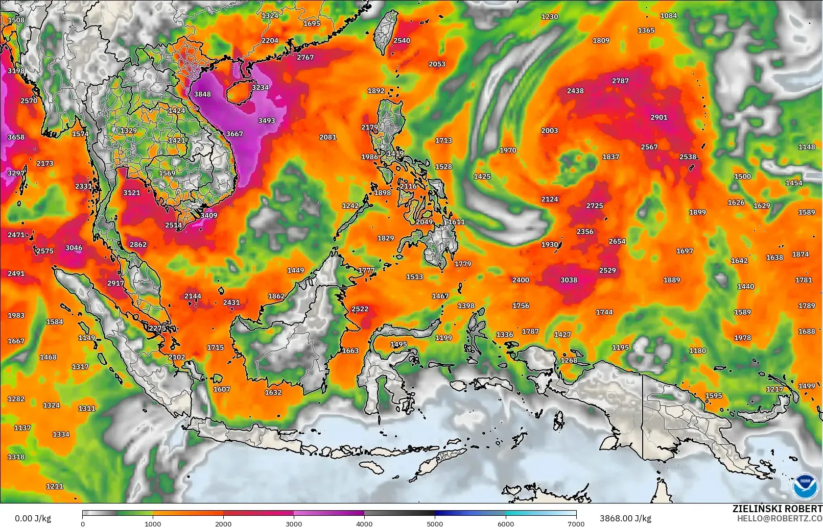 GFS modelo - Sudeste Asiático, CAPE