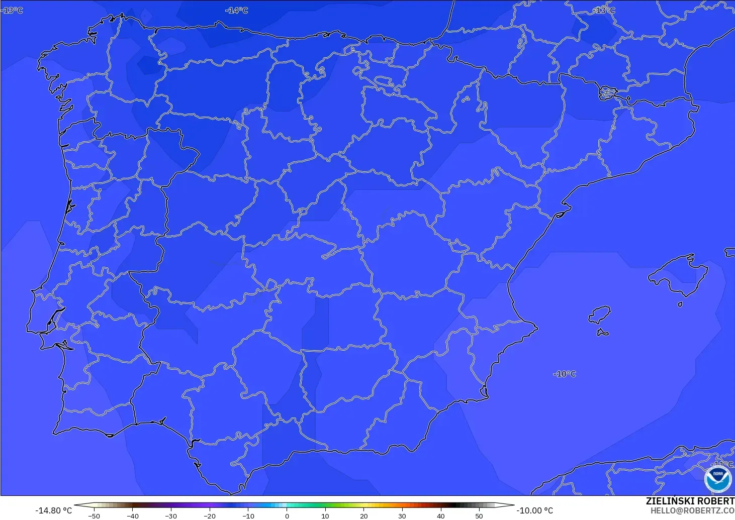 GFS modelo - España, Temperatura a 500 hPa