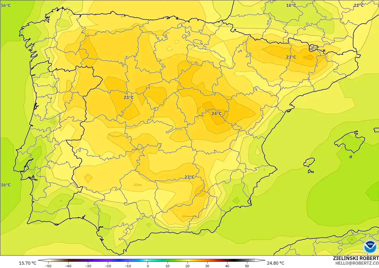 GFS modelo - España, Temperatura a 850 hPa