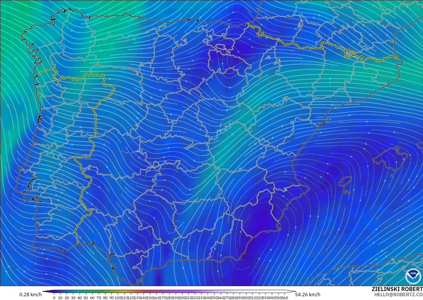 GFS modelo - España, Viento a 300 hPa (corriente en chorro)
