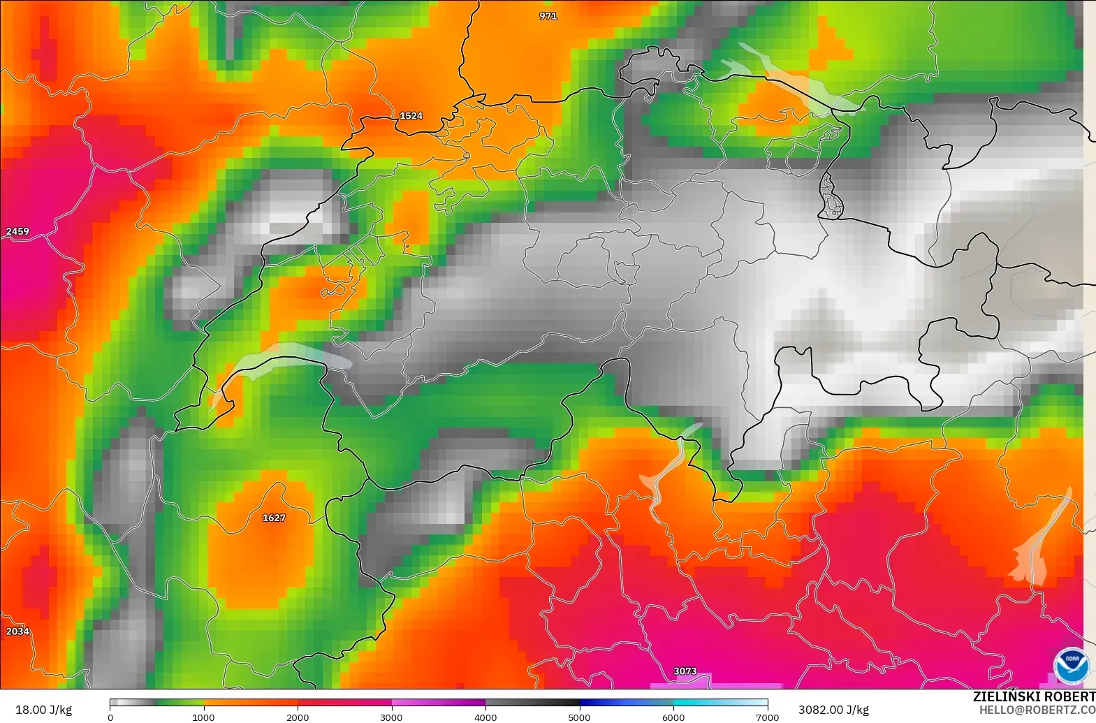 GFS modelo - Suiza, CAPE