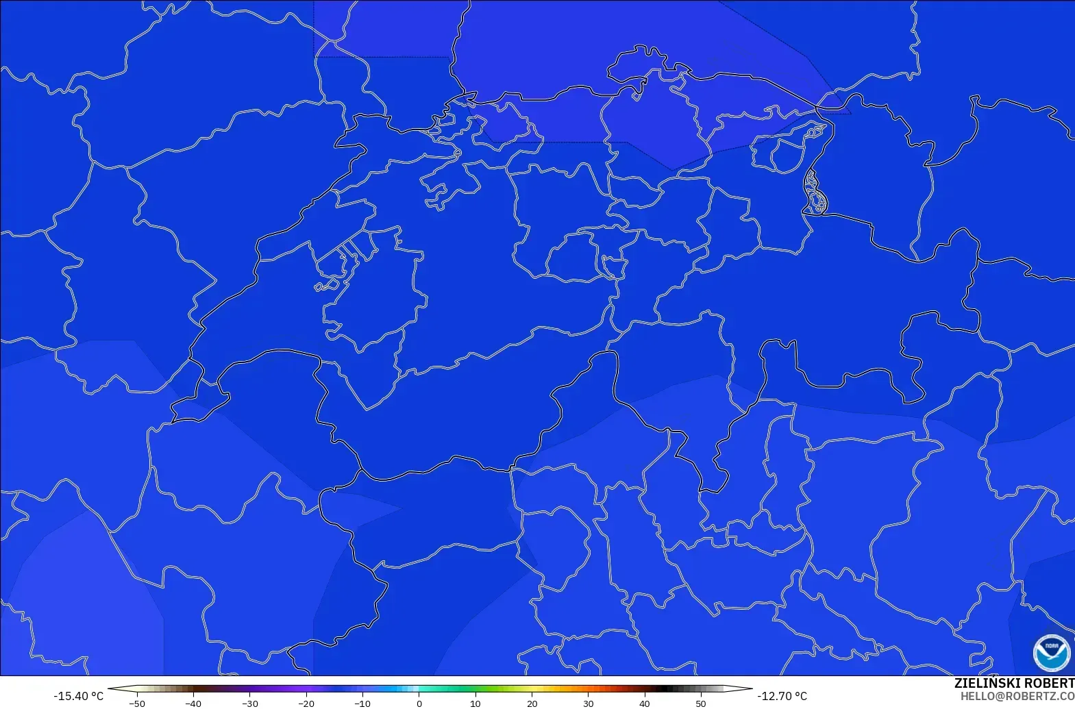 GFS modelo - Suiza, Temperatura a 500 hPa