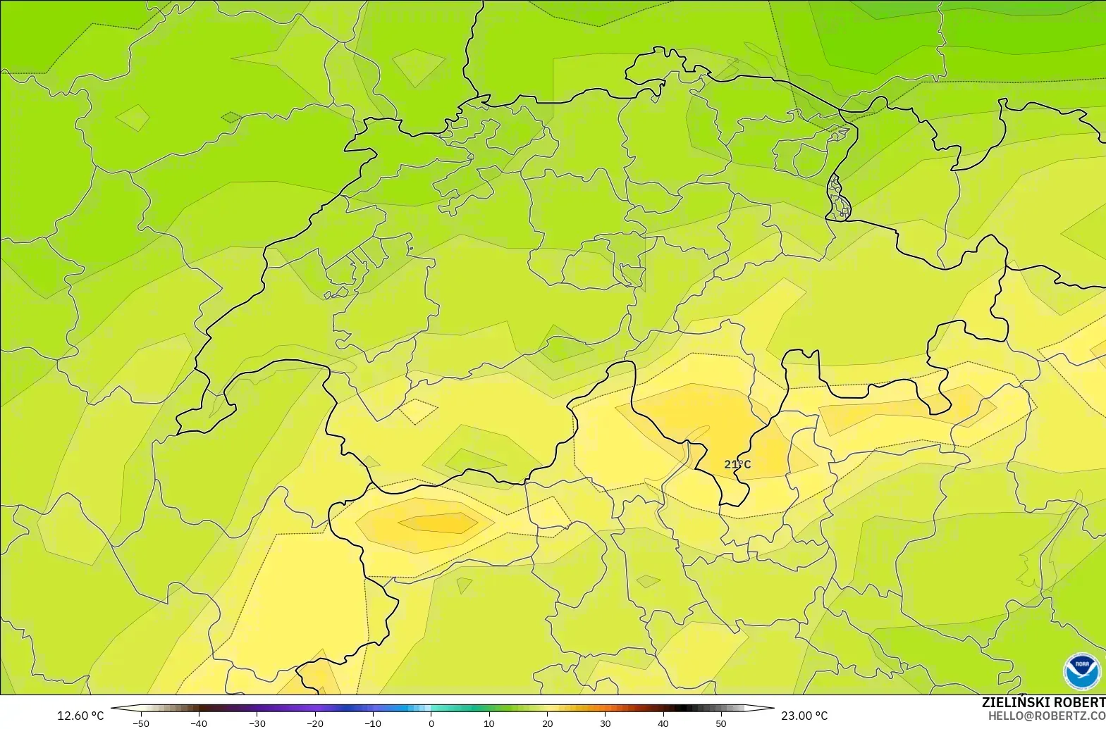 GFS modelo - Suiza, Temperatura a 850 hPa