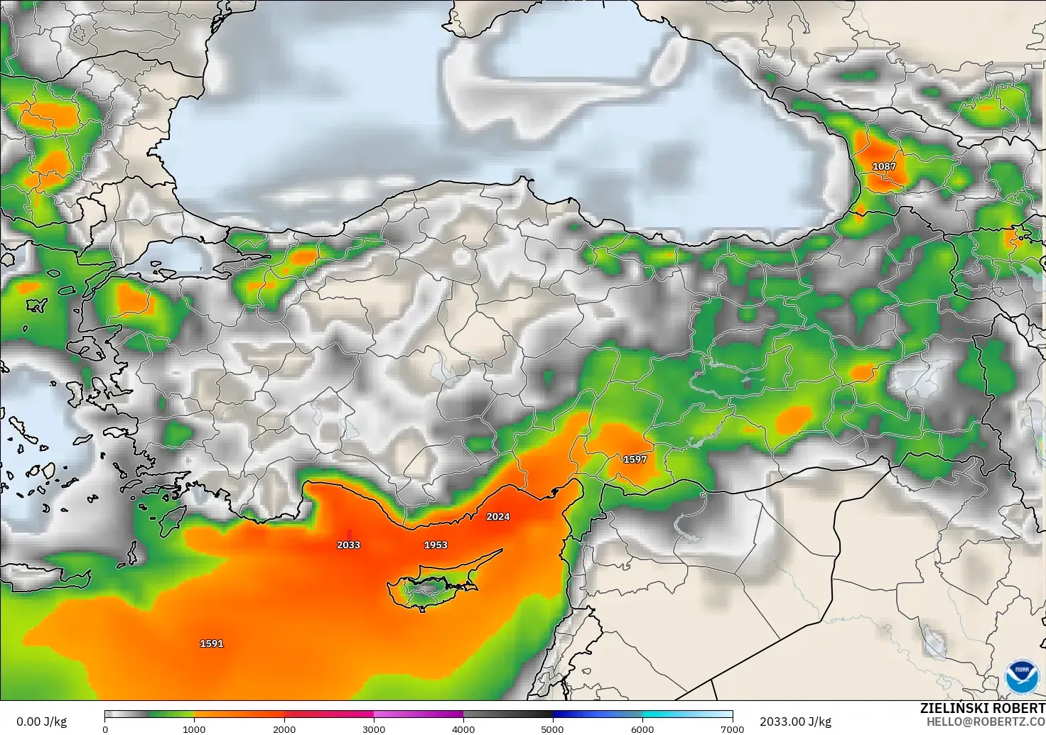 GFS modelo - Turquía, CAPE