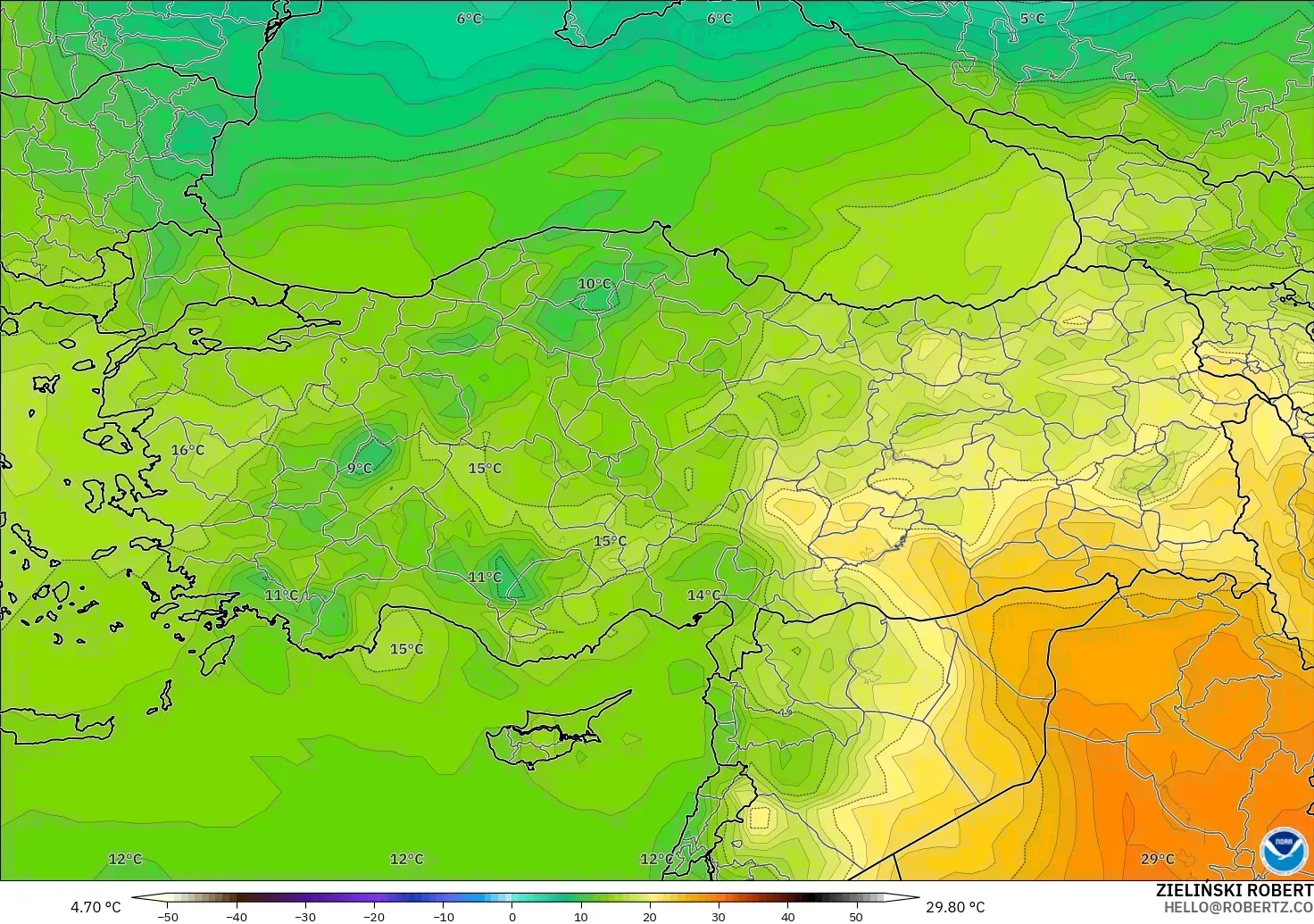GFS modelo - Turquía, Temperatura a 850 hPa