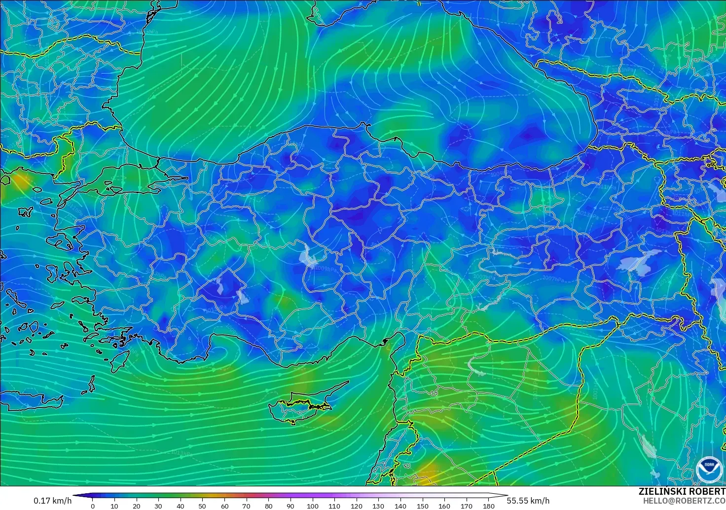 GFS modelo - Turquía, Viento a 10 m