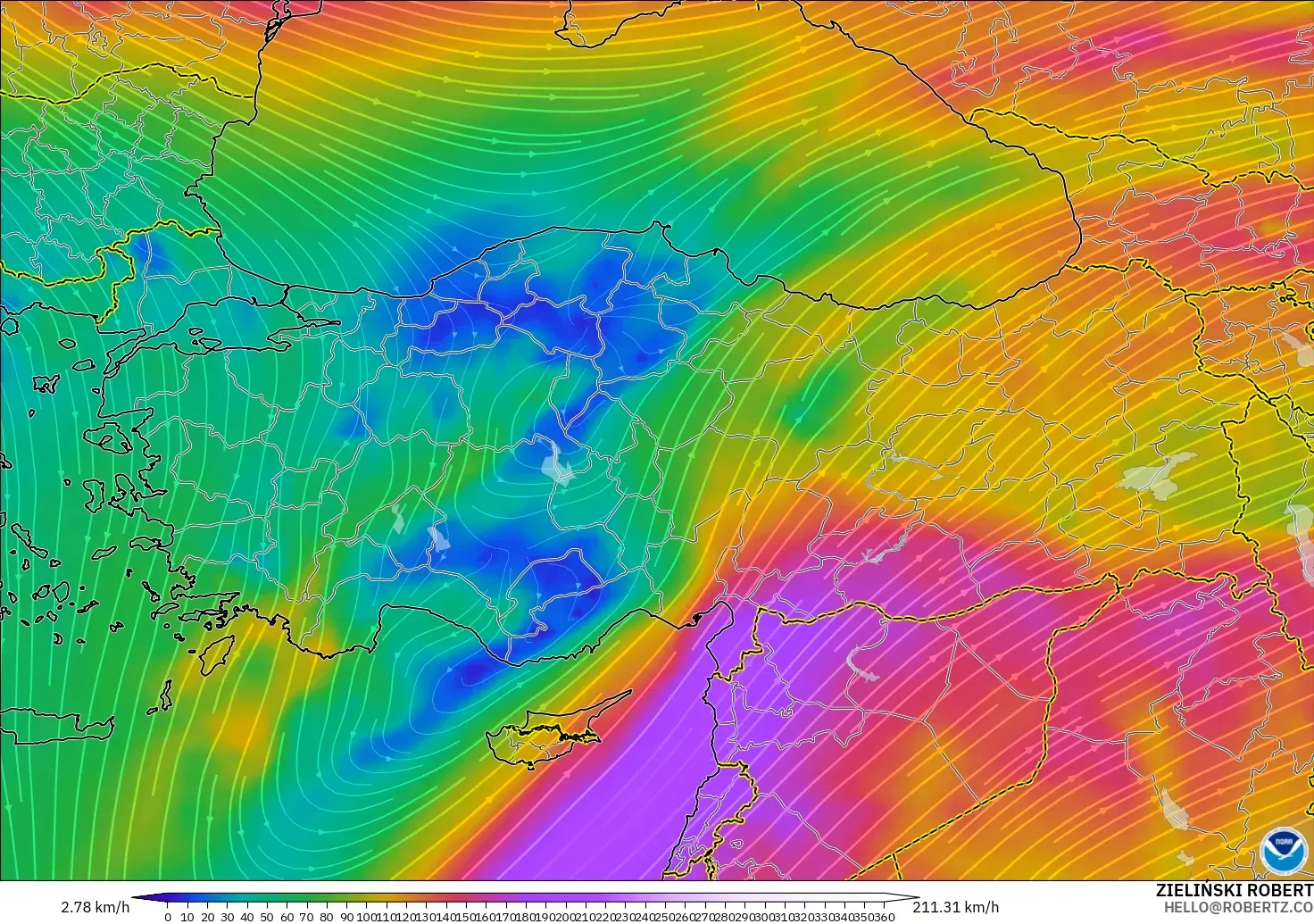 GFS modelo - Turquía, Viento a 300 hPa (corriente en chorro)