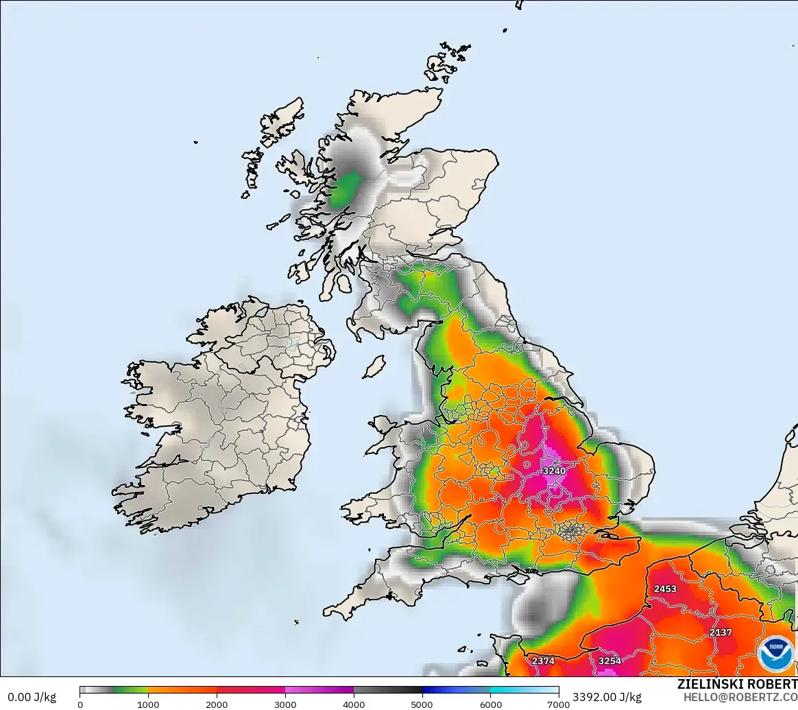 GFS modelo - Reino Unido, CAPE