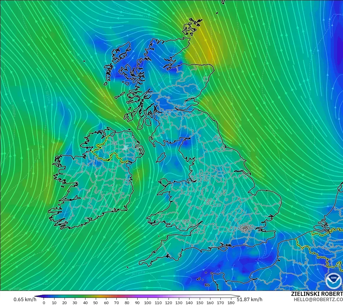 GFS modelo - Reino Unido, Viento a 10 m
