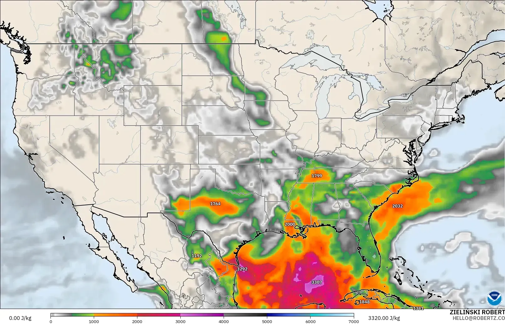 GFS modelo - Estados Unidos, CAPE