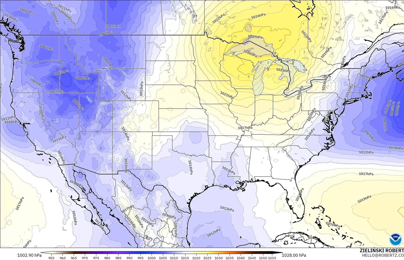 GFS modelo - Estados Unidos, Presión