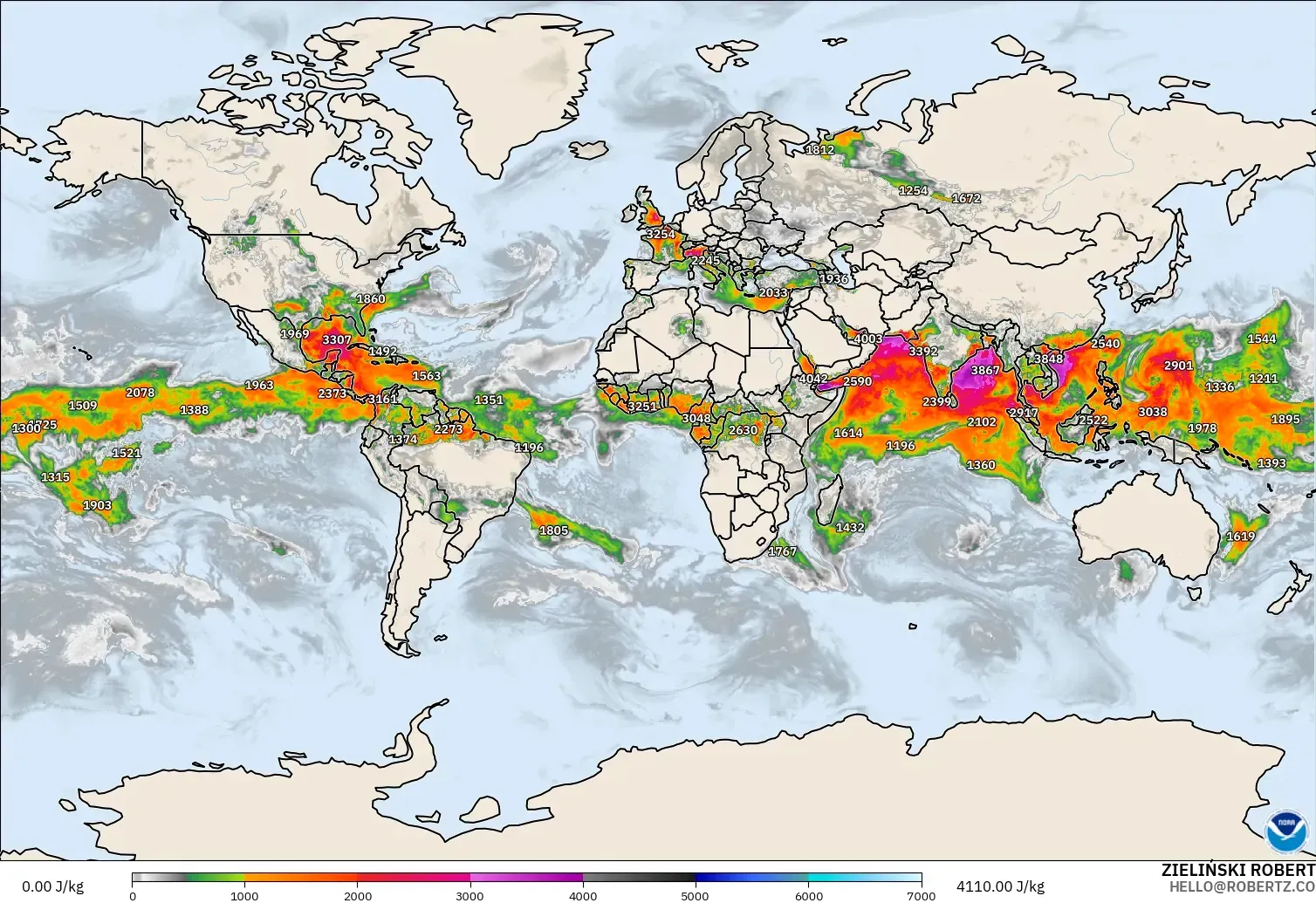 GFS modelo - Mundo, CAPE