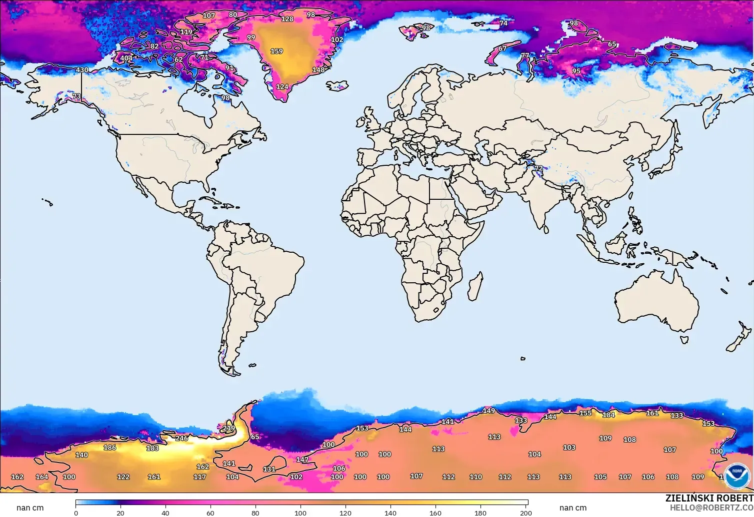 GFS modelo - Mundo, Profundidad de nieve