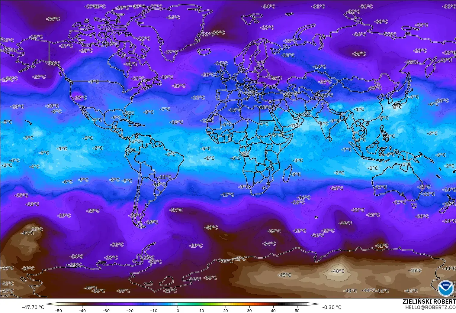 GFS modelo - Mundo, Temperatura a 500 hPa
