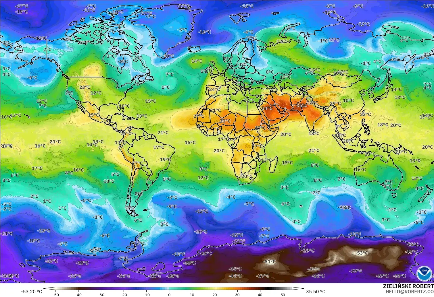 GFS modelo - Mundo, Temperatura a 850 hPa