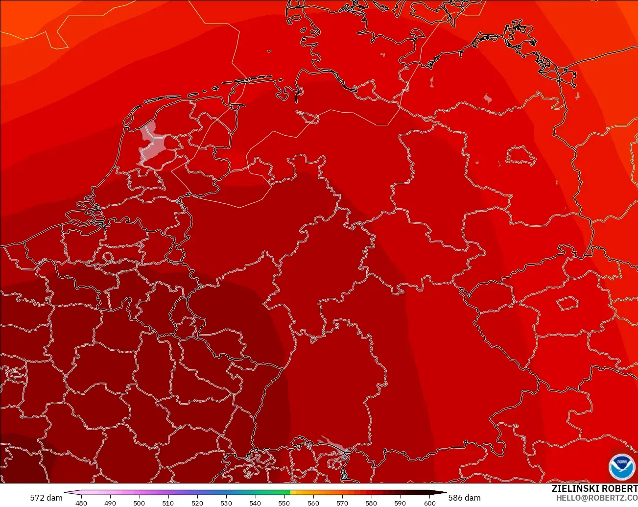 GFS modelo - Alemania, Altura geopotencial a 500 hPa