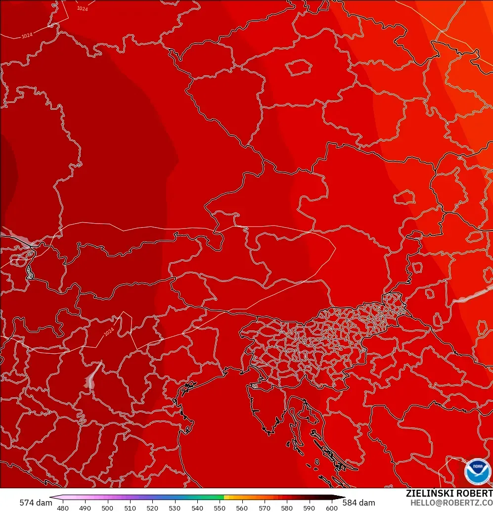 GFS modelo - Austria, Altura geopotencial a 500 hPa