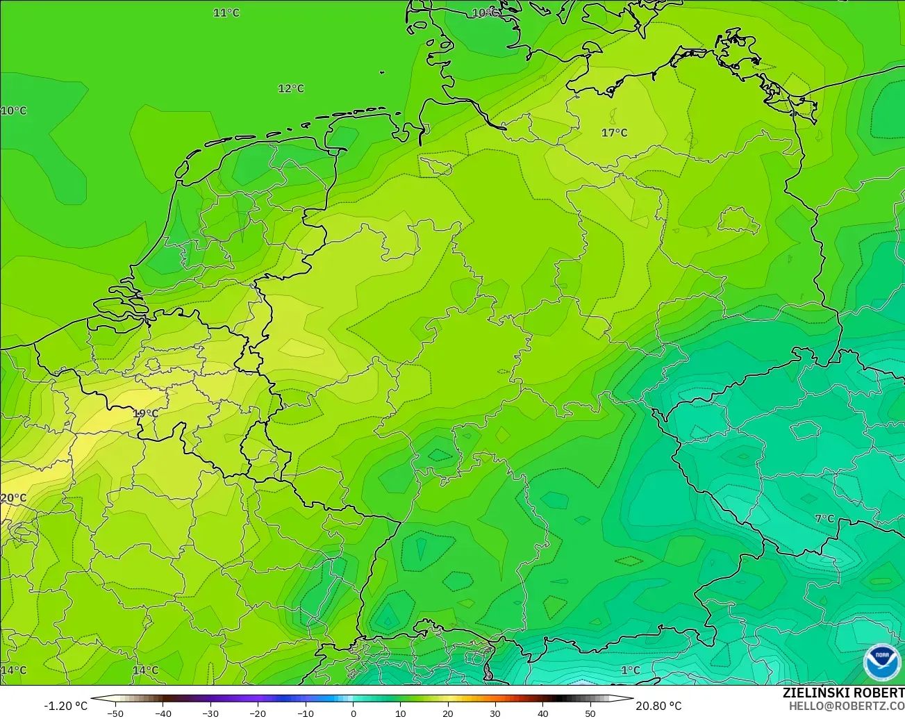 GFS modelo - Alemania, Punto de rocío a 2 m