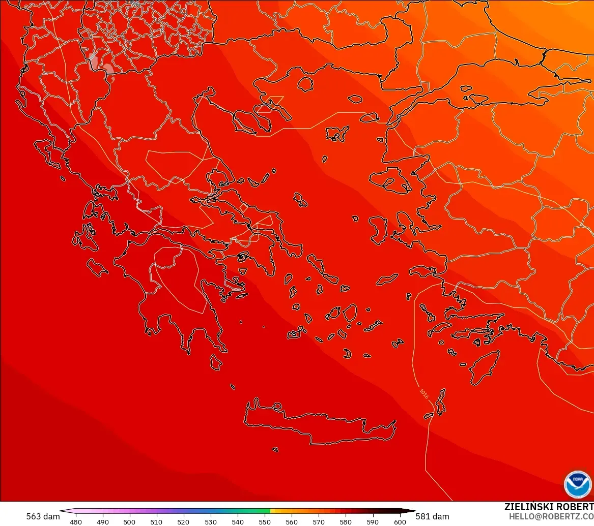 GFS modelo - Grecia, Altura geopotencial a 500 hPa