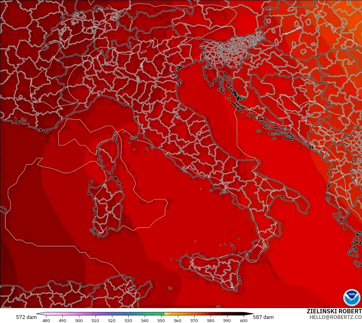 GFS modelo - Italia, Altura geopotencial a 500 hPa