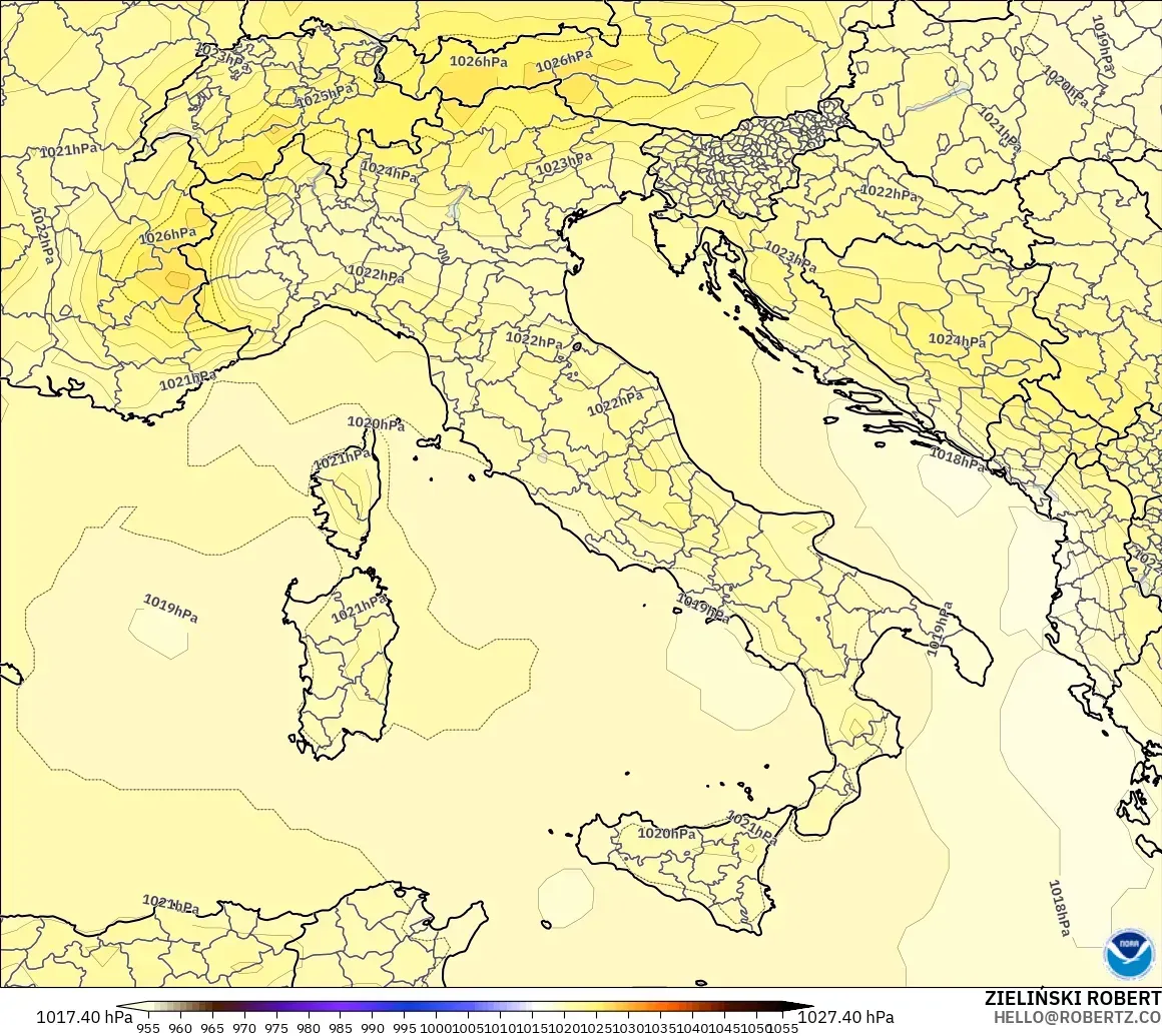 GFS modelo - Italia, Presión