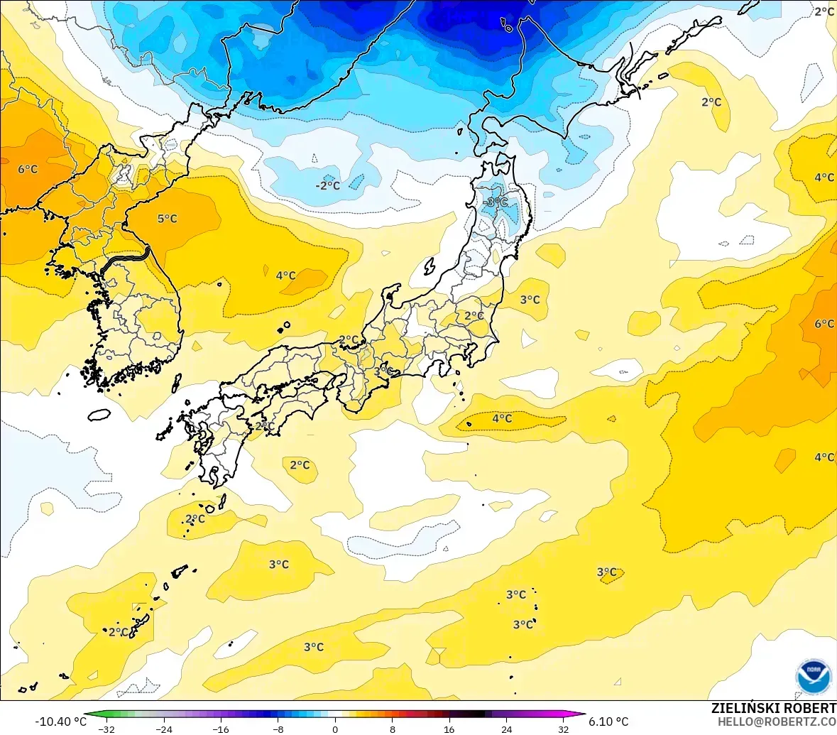 GFS modelo - Japón, Anomalía de temperatura a 850 hPa