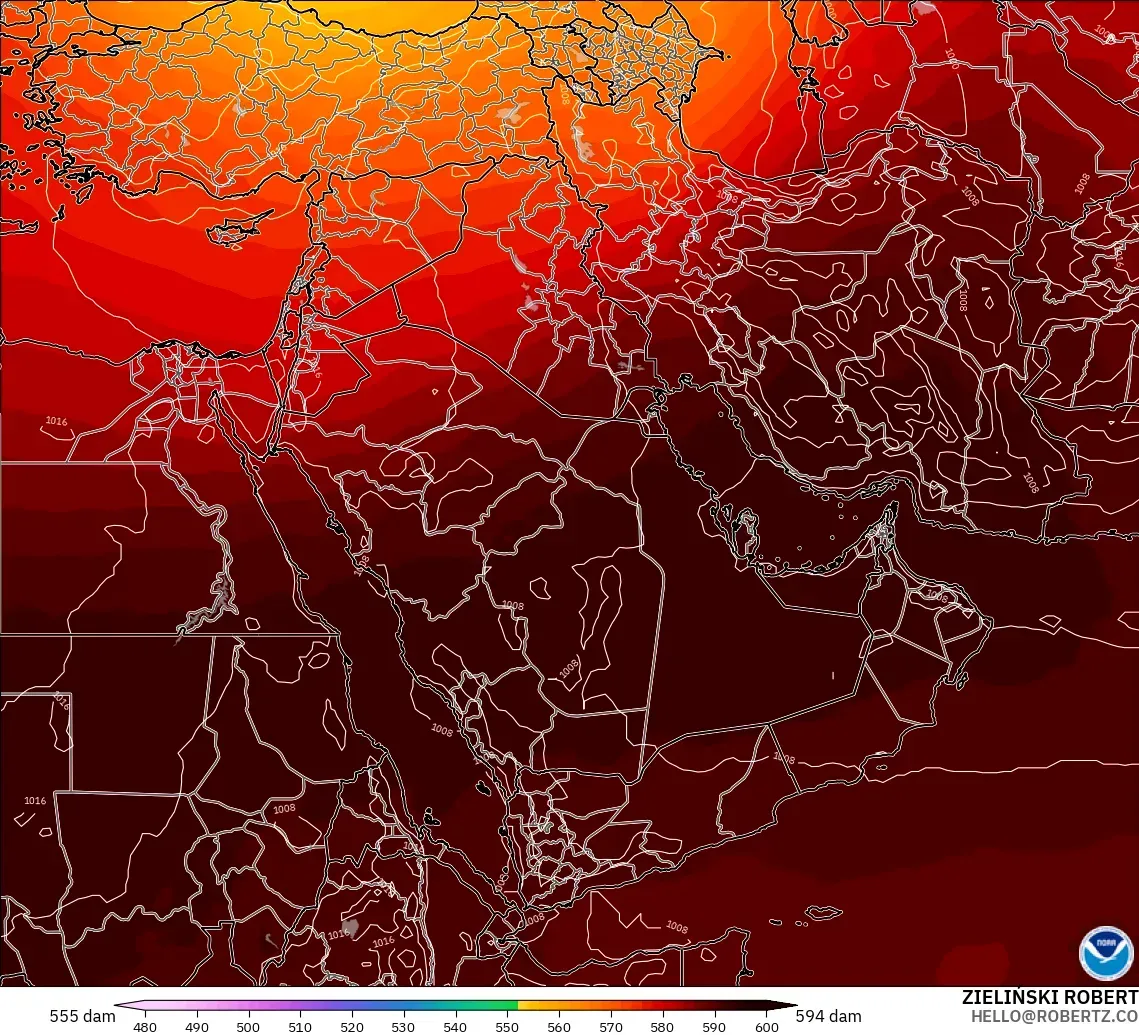 GFS modelo - Oriente Medio, Altura geopotencial a 500 hPa