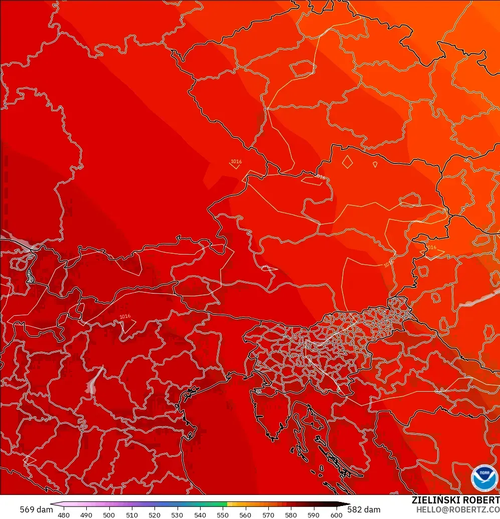 GFS modelo - Austria, Altura geopotencial a 500 hPa