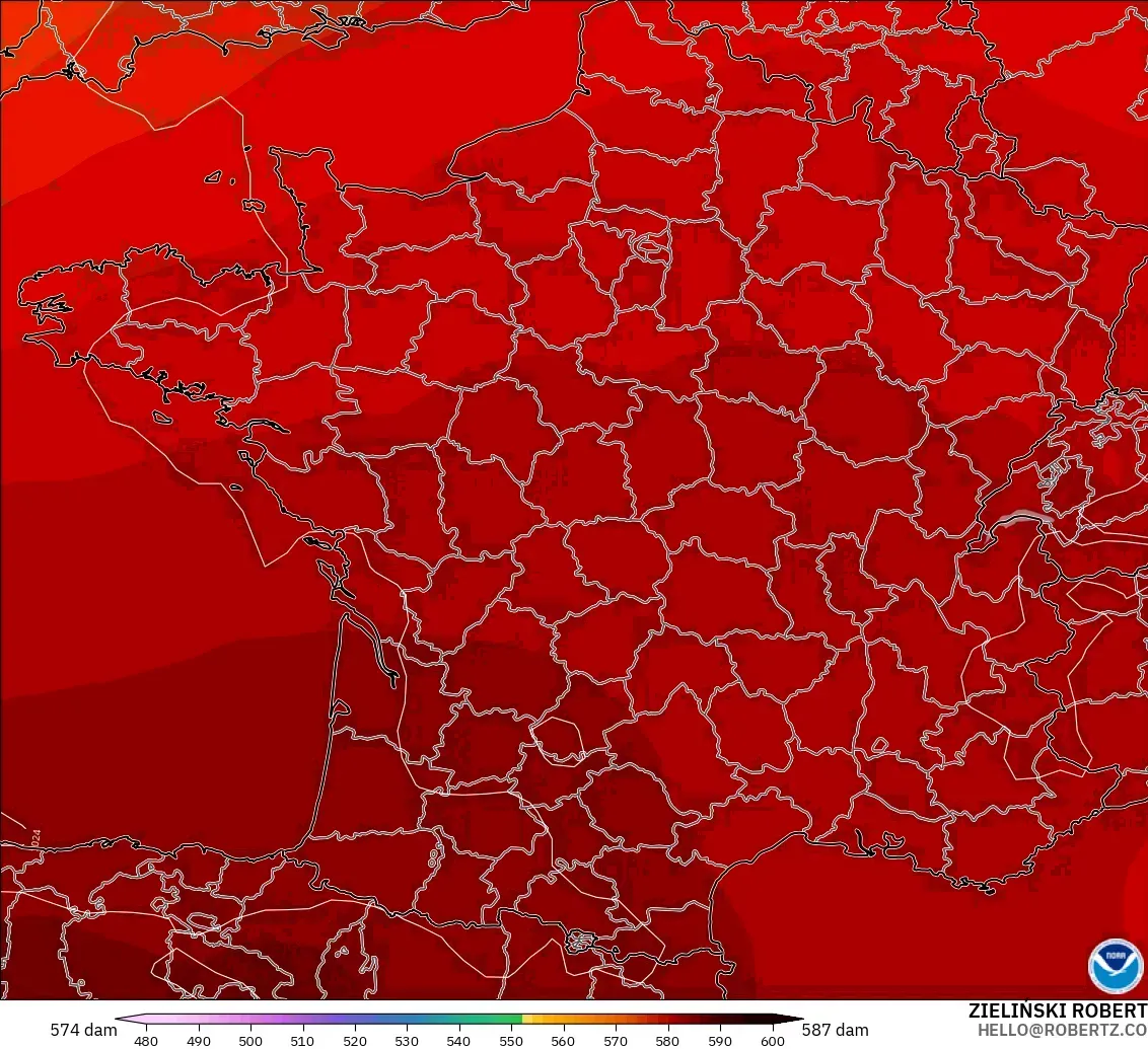 GFS modelo - Francia, Altura geopotencial a 500 hPa