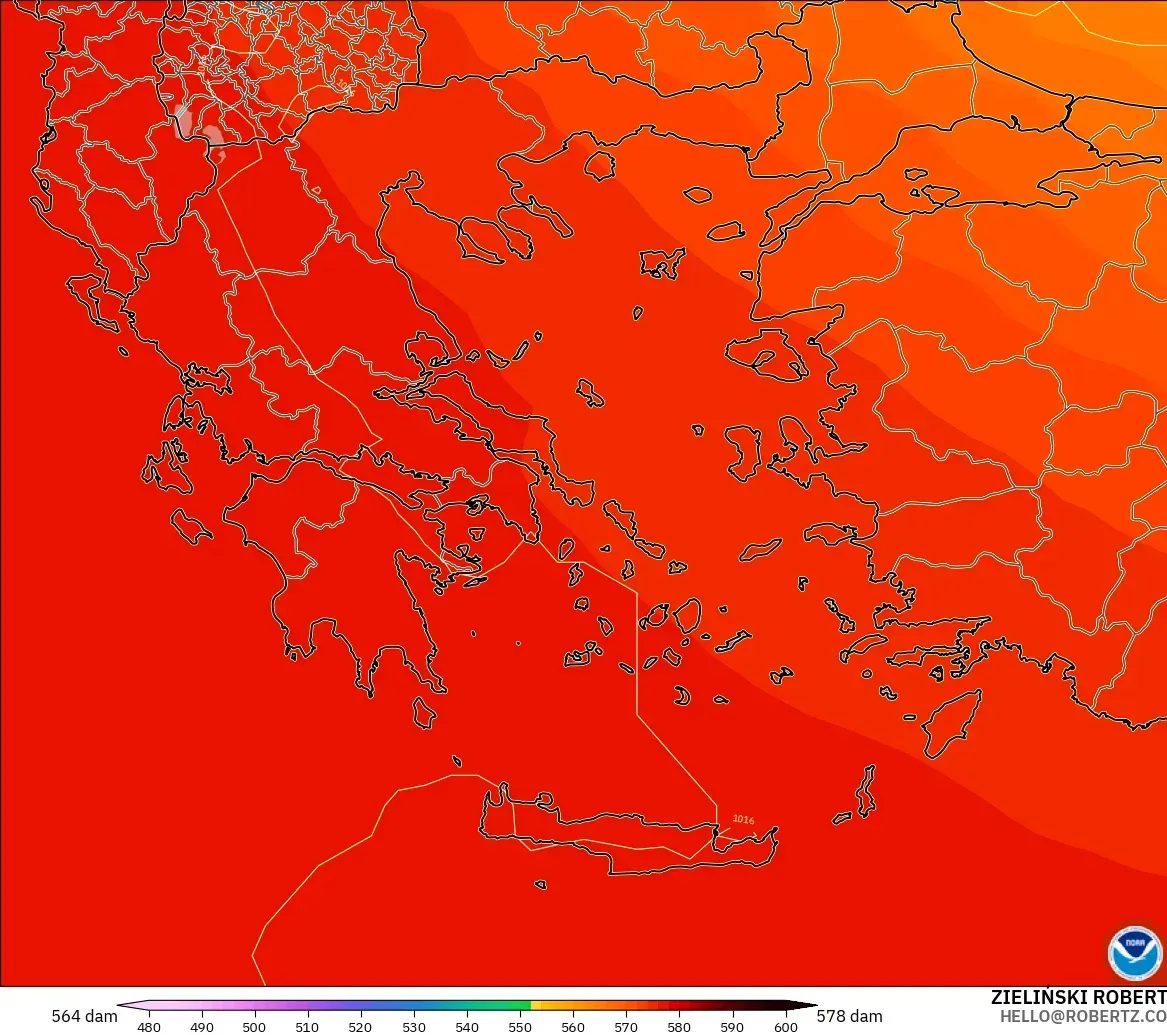 GFS modelo - Grecia, Altura geopotencial a 500 hPa