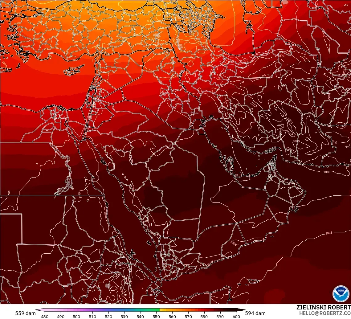GFS modelo - Oriente Medio, Altura geopotencial a 500 hPa