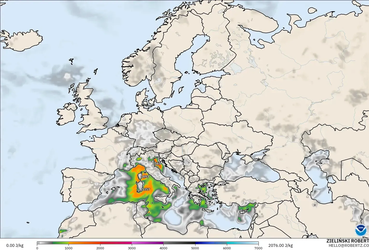 GFS modelo - Europa, CAPE
