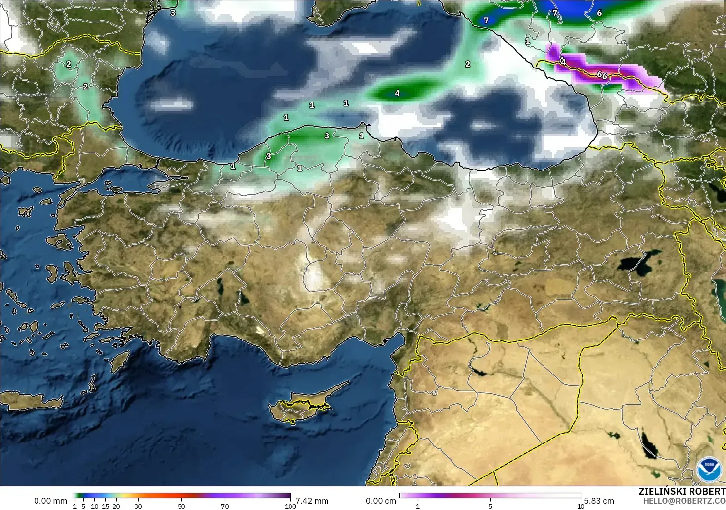 GFS modelo - Turquía, Precipitación, nubes y presión