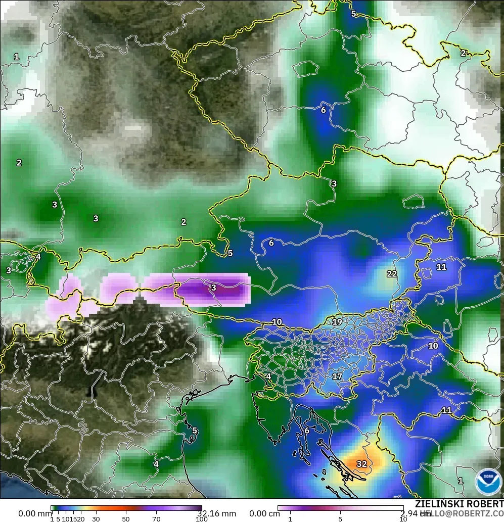 GFS modelo - Austria, Precipitación, nubes y presión