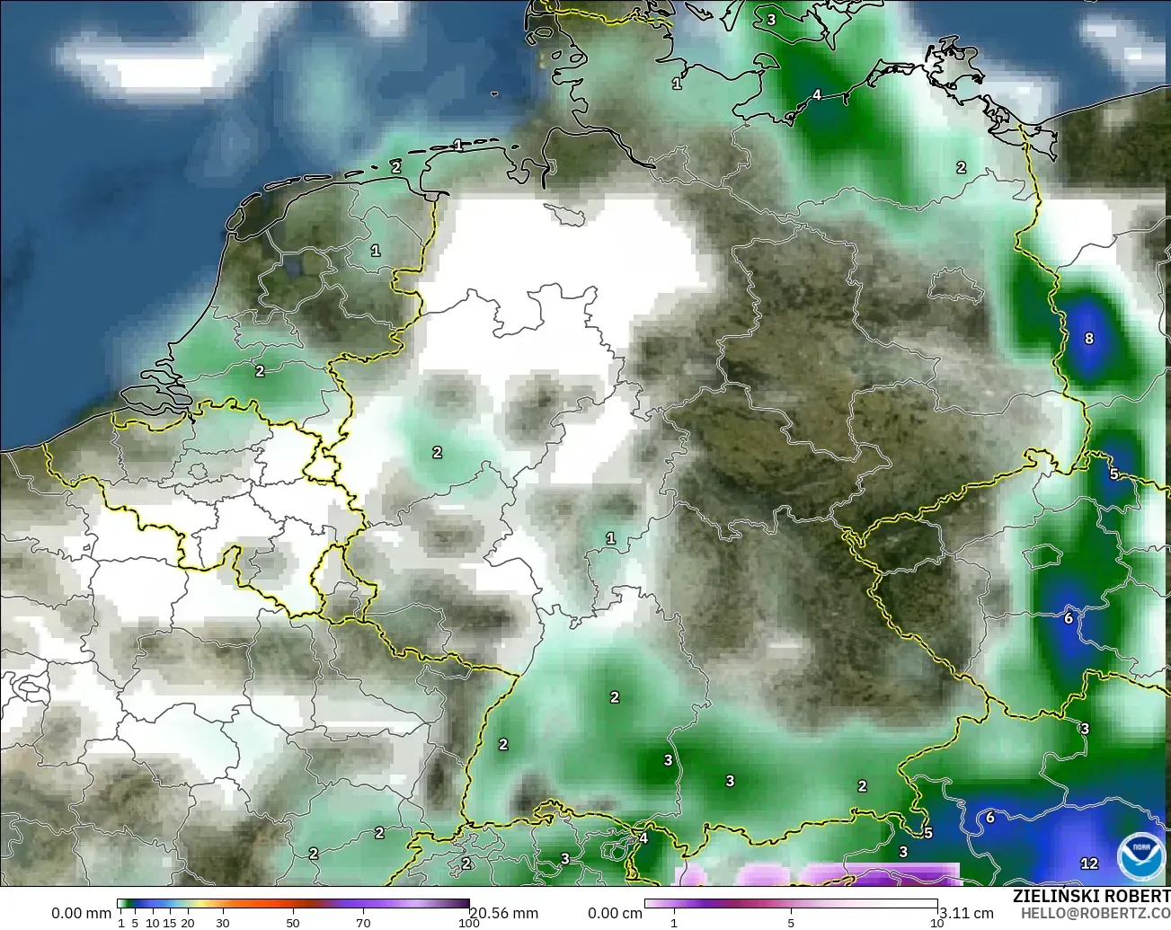 GFS modelo - Alemania, Precipitación, nubes y presión