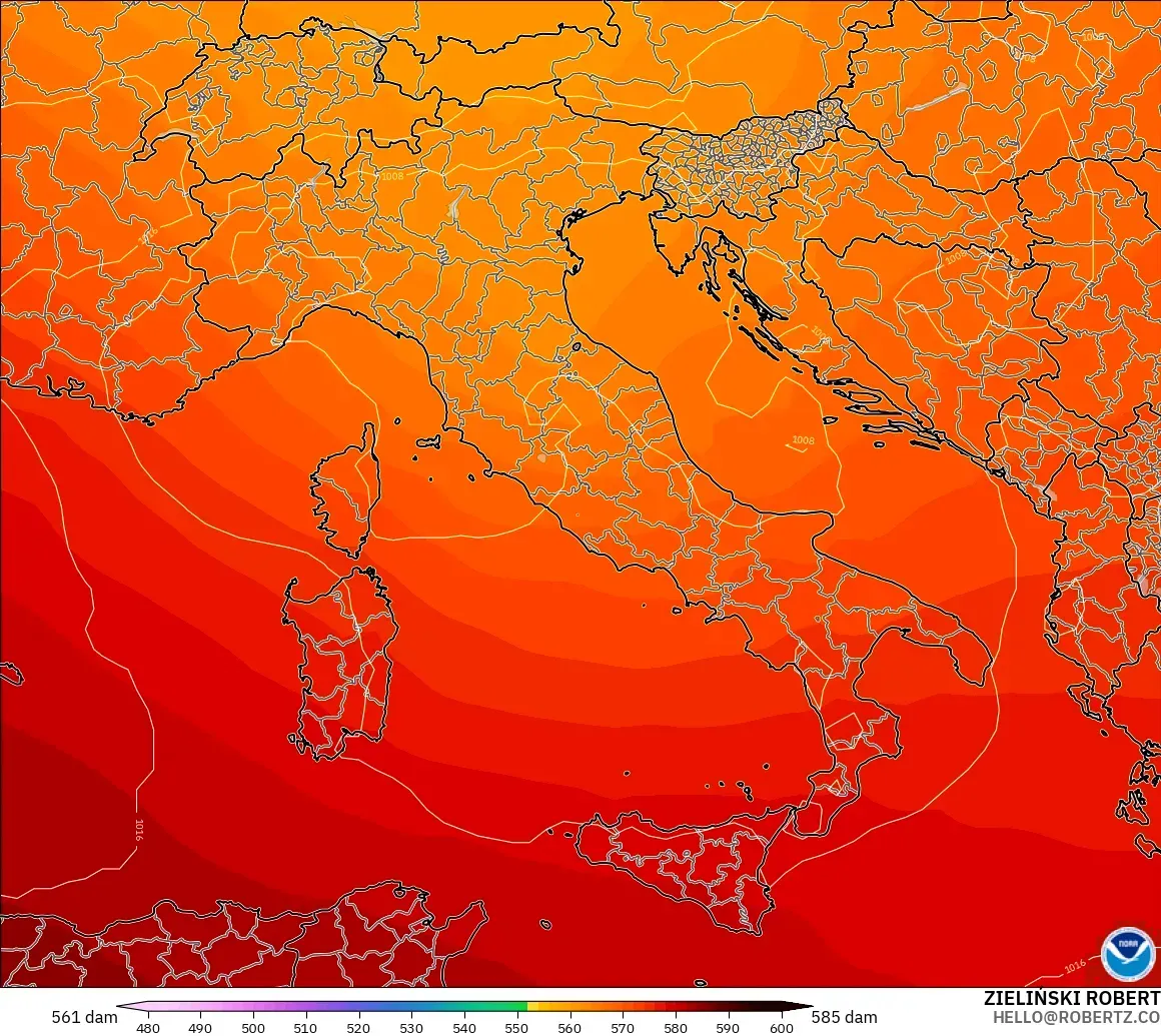 GFS modelo - Italia, Altura geopotencial a 500 hPa