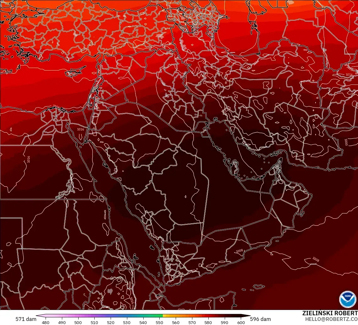 GFS modelo - Oriente Medio, Altura geopotencial a 500 hPa