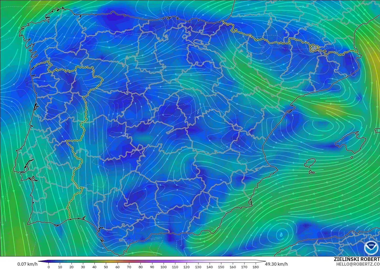 GFS modelo - España, Viento a 10 m